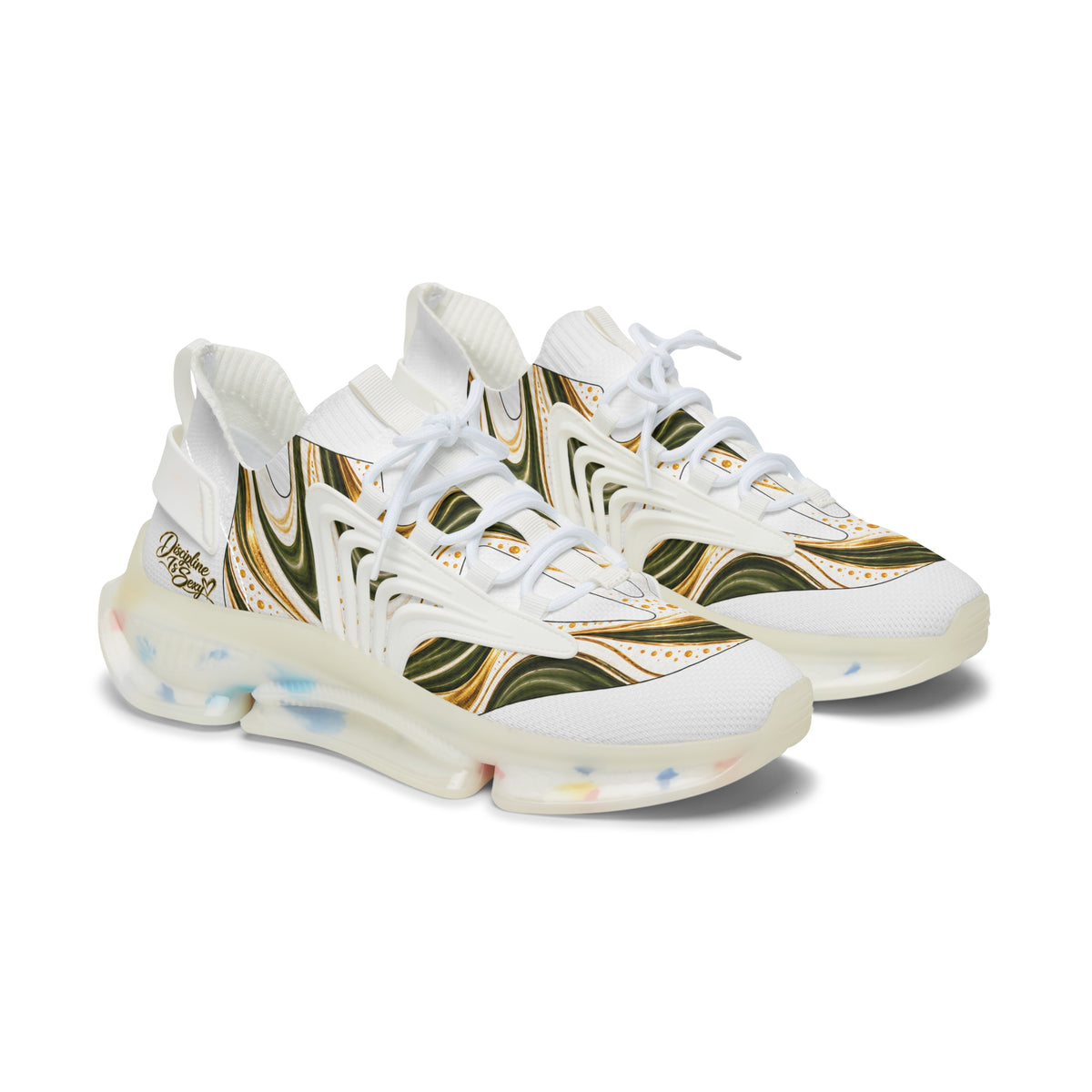 Women's Mesh Sneakers — Olive Green Swirl Athletic Shoes