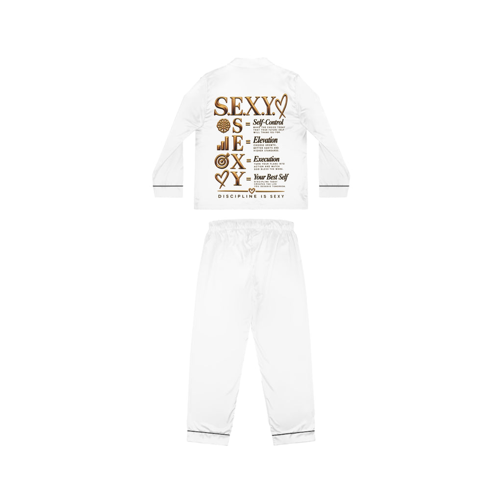 The S.E.X.Y. Signature Satin Pajama Set | White