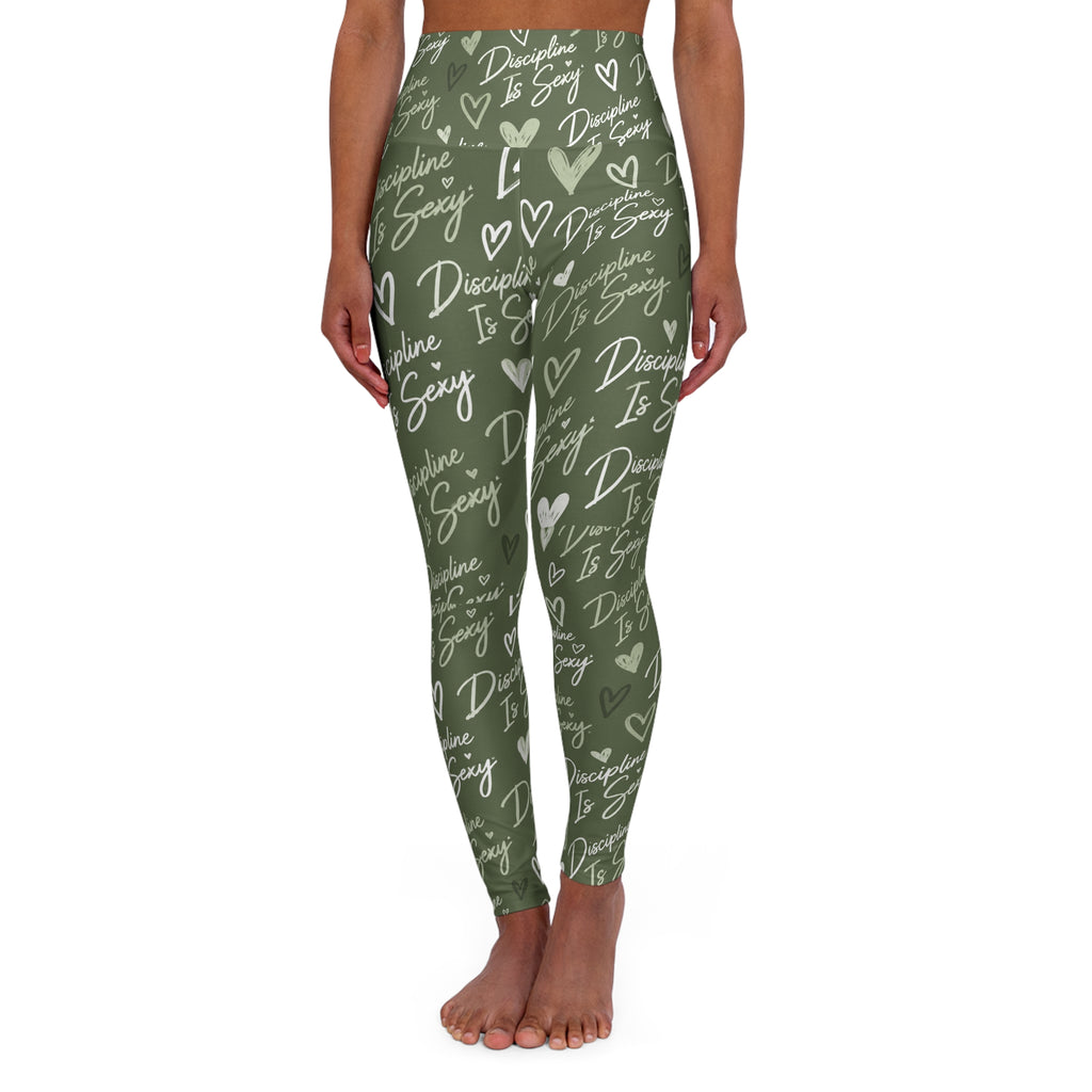 The Discipline Is Sexy™ Signature Leggings  Script Pattern  | Olive Green