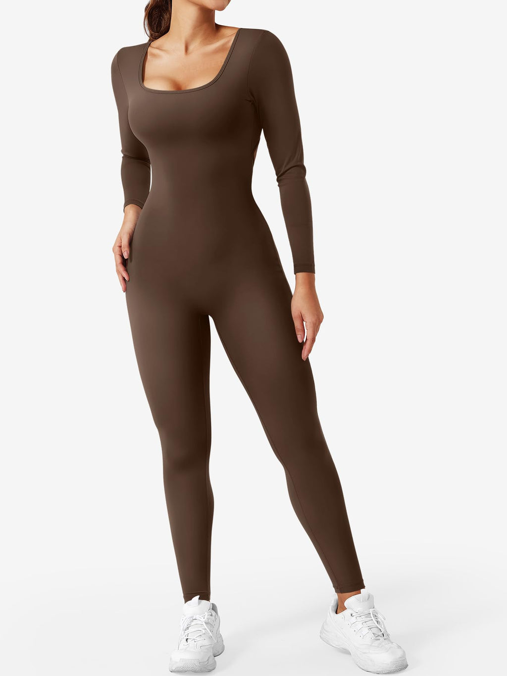CoreFlex Long Sleeve Jumpsuits for Women V Back Bodysuit Workout Full Length Bodycon Scrunch Leggings One Piece Romper