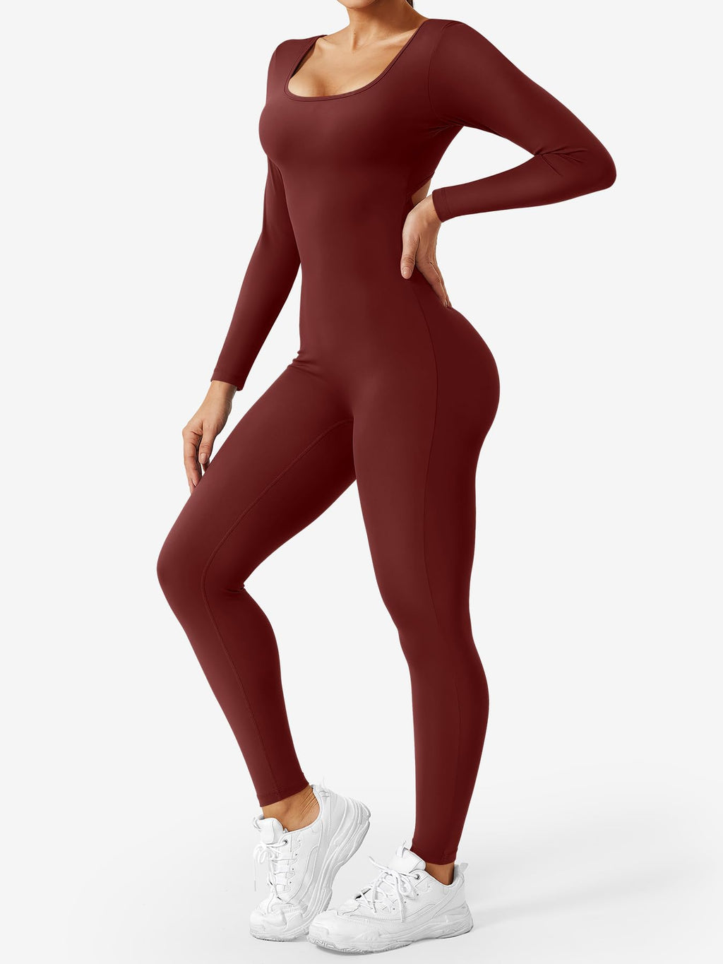 CoreFlex Long Sleeve Jumpsuits for Women V Back Bodysuit Workout Full Length Bodycon Scrunch Leggings One Piece Romper
