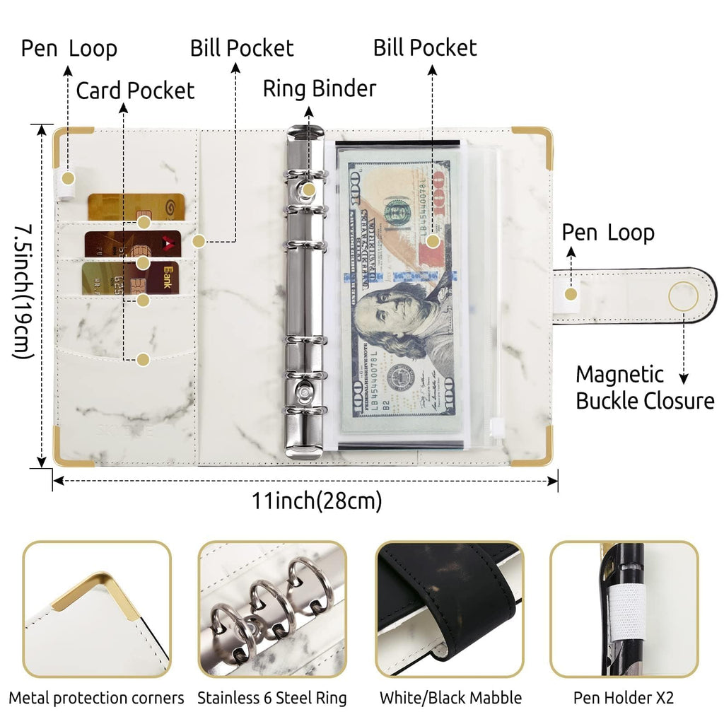 SKYDUE Budget Binder, Money Saving Binder with Zipper Envelopes, Cash Envelopes and Expense Budget Sheets for Budgeting
