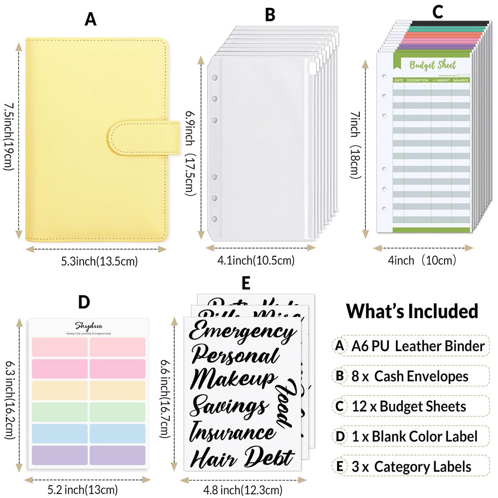 SKYDUE Budget Binder, Money Saving Binder with Zipper Envelopes, Cash Envelopes and Expense Budget Sheets for Budgeting