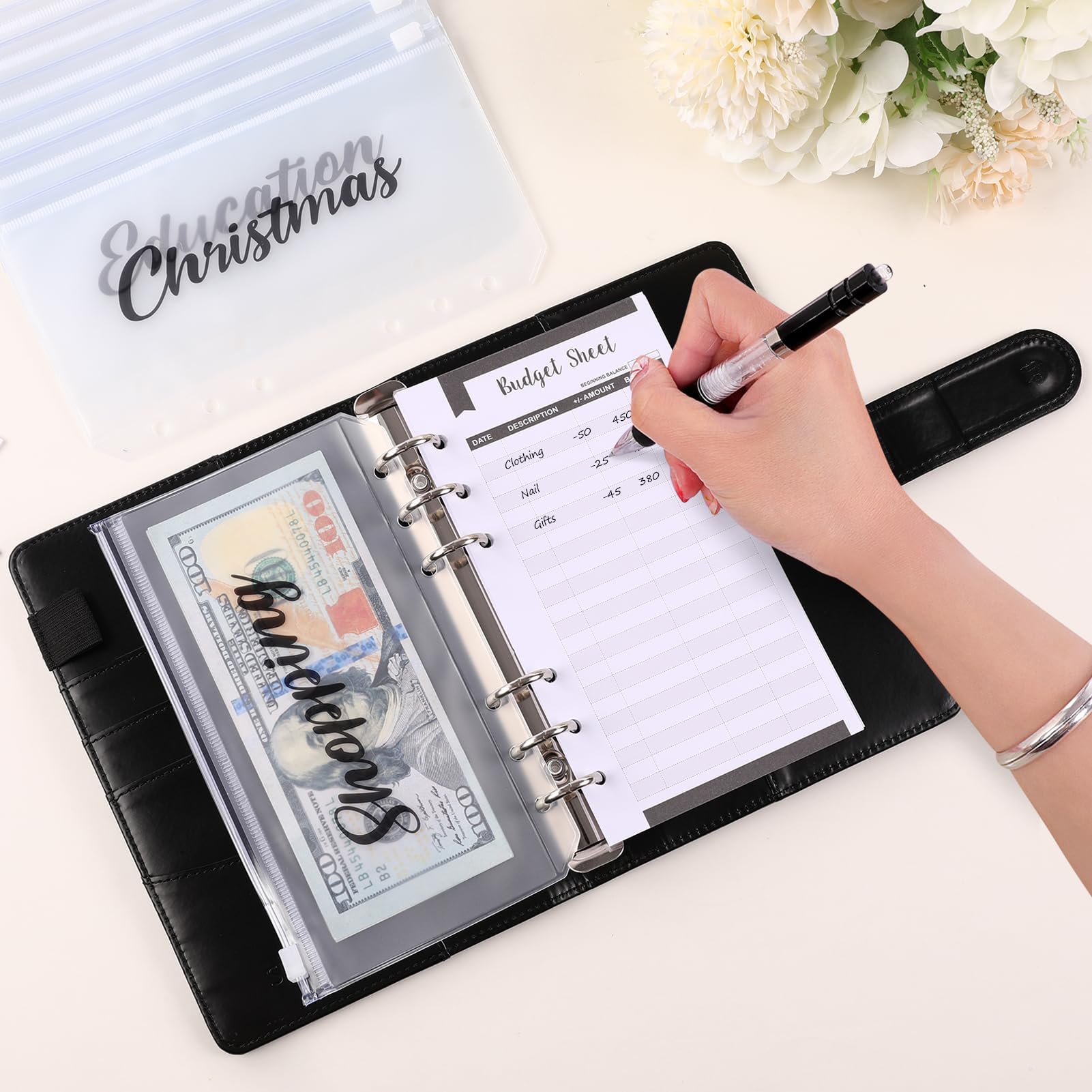 SKYDUE Budget Binder, Money Saving Binder with Zipper Envelopes, Cash Envelopes and Expense Budget Sheets for Budgeting