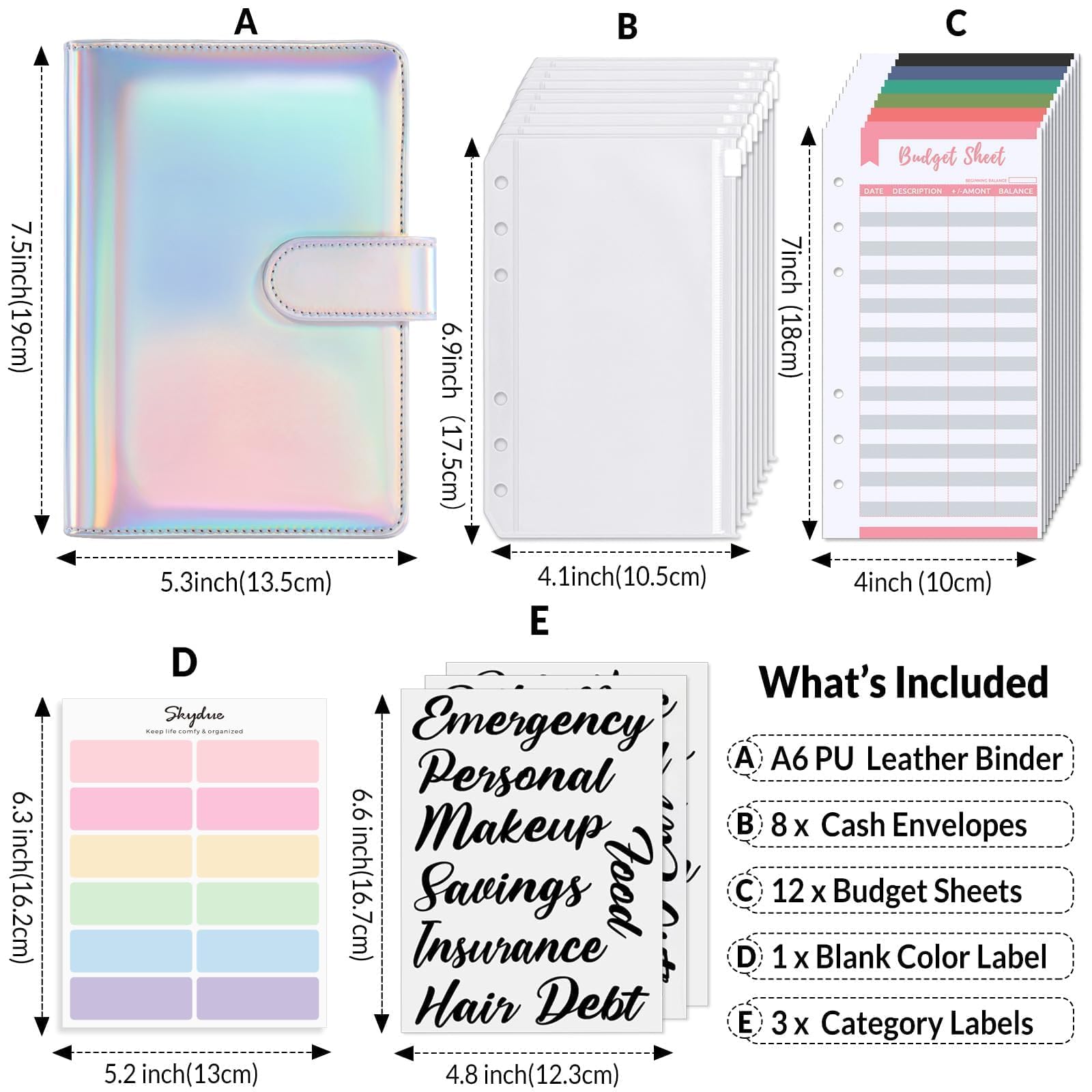 SKYDUE Budget Binder, Money Saving Binder with Zipper Envelopes, Cash Envelopes and Expense Budget Sheets for Budgeting