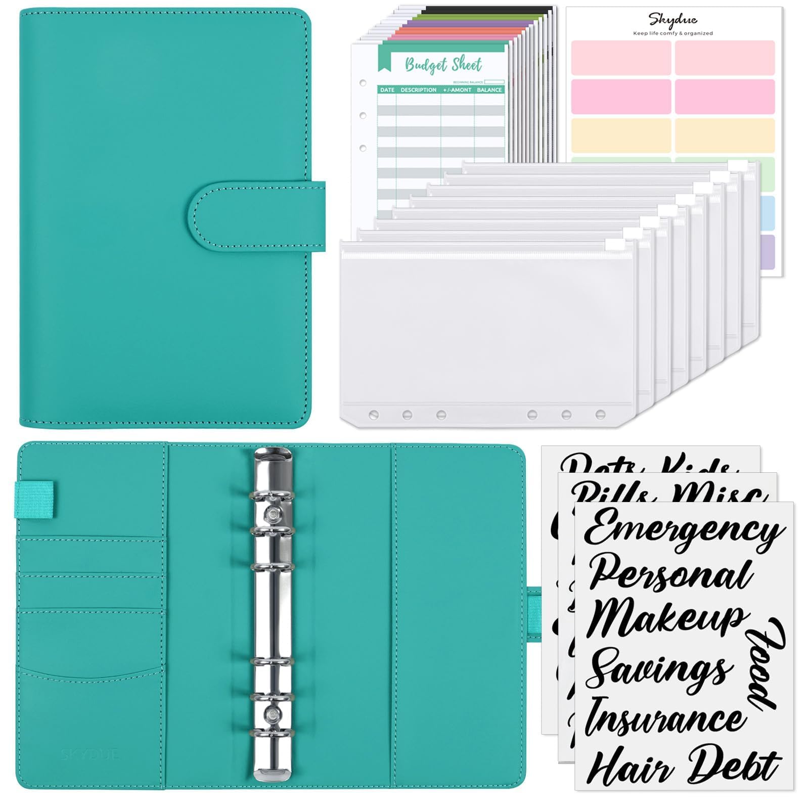 SKYDUE Budget Binder, Money Saving Binder with Zipper Envelopes, Cash Envelopes and Expense Budget Sheets for Budgeting