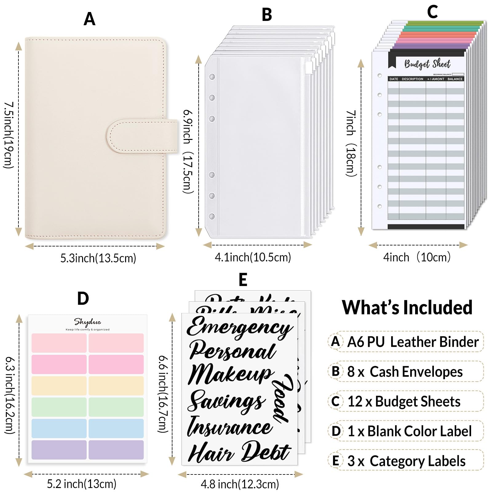 SKYDUE Budget Binder, Money Saving Binder with Zipper Envelopes, Cash Envelopes and Expense Budget Sheets for Budgeting