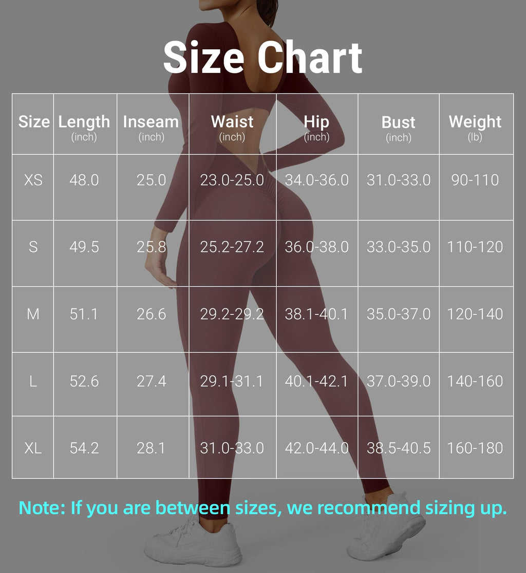 CoreFlex Long Sleeve Jumpsuits for Women V Back Bodysuit Workout Full Length Bodycon Scrunch Leggings One Piece Romper