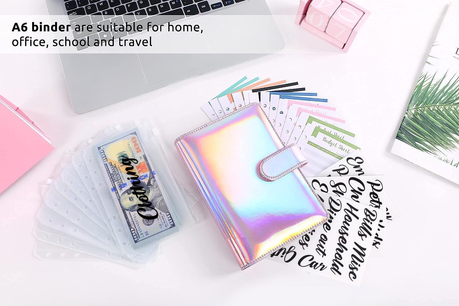 SKYDUE Budget Binder, Money Saving Binder with Zipper Envelopes, Cash Envelopes and Expense Budget Sheets for Budgeting