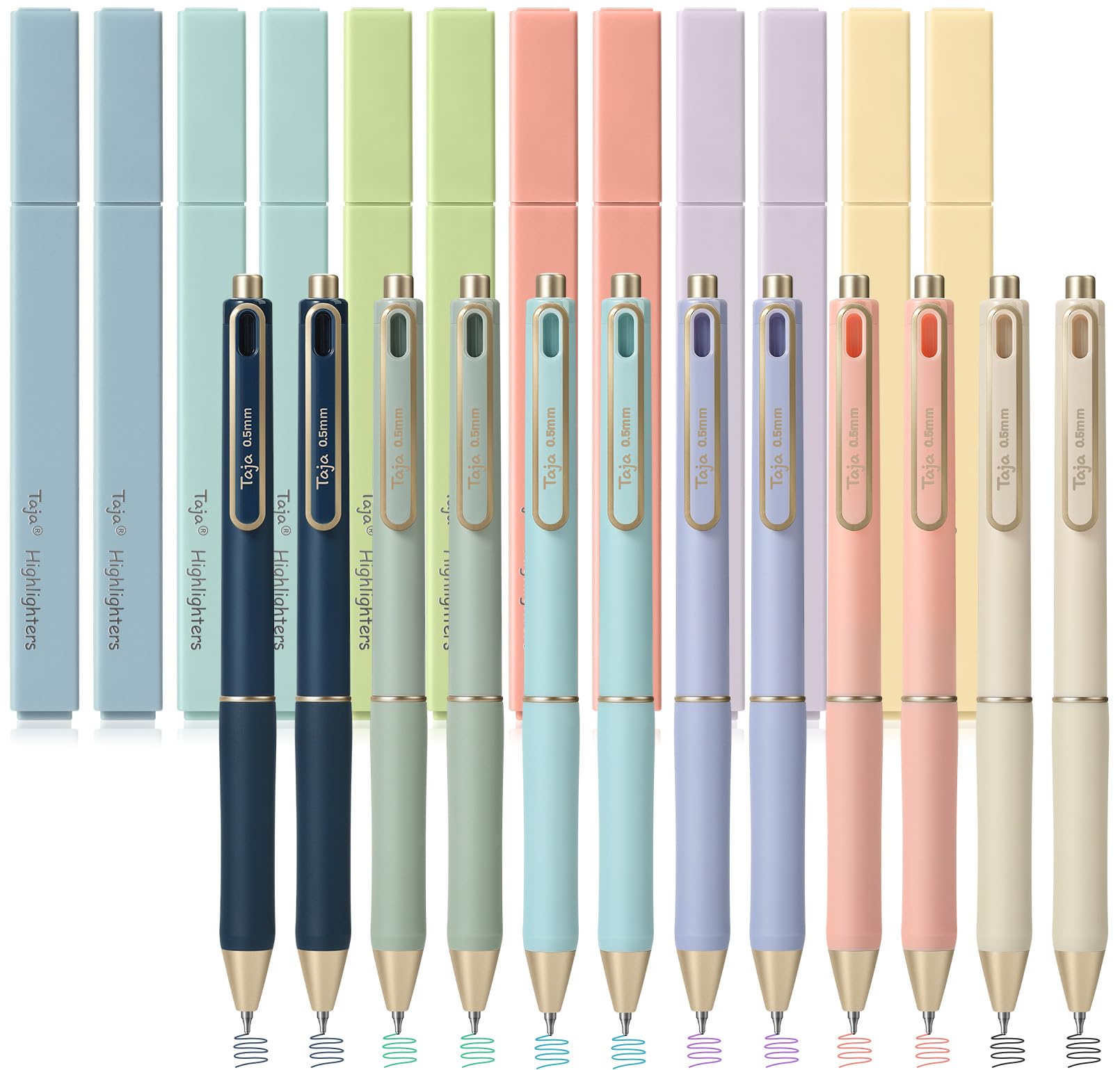 Taja 12 Pack Bible Highlighters and Pens Set No Bleed, 6 Aesthetic Pastel Highlighters and 6 Black Ink Pens for Bible Study, Journaling, School and Office Supplies