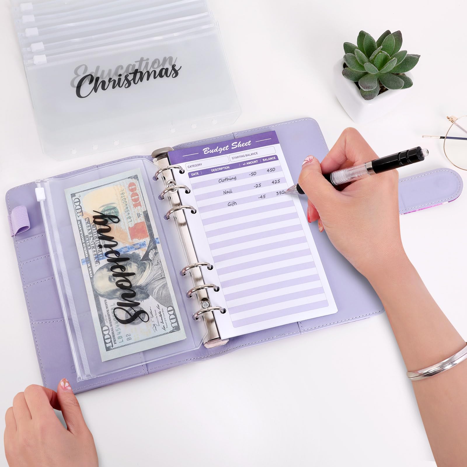 SKYDUE Budget Binder, Money Saving Binder with Zipper Envelopes, Cash Envelopes and Expense Budget Sheets for Budgeting