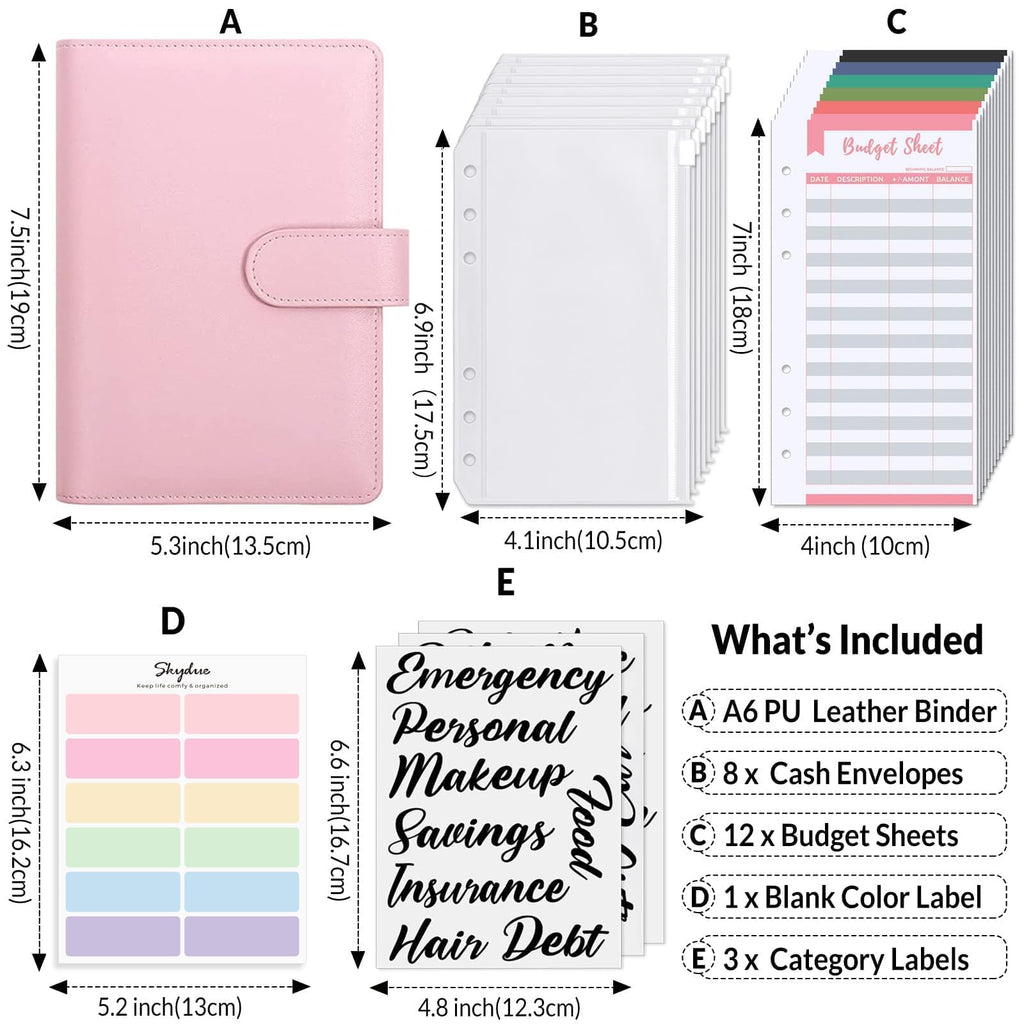 SKYDUE Budget Binder, Money Saving Binder with Zipper Envelopes, Cash Envelopes and Expense Budget Sheets for Budgeting