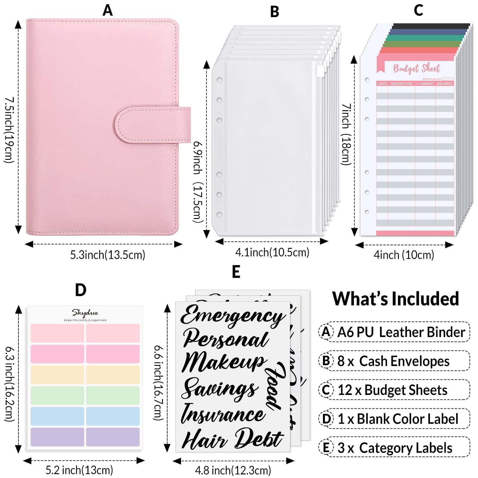 SKYDUE Budget Binder, Money Saving Binder with Zipper Envelopes, Cash Envelopes and Expense Budget Sheets for Budgeting