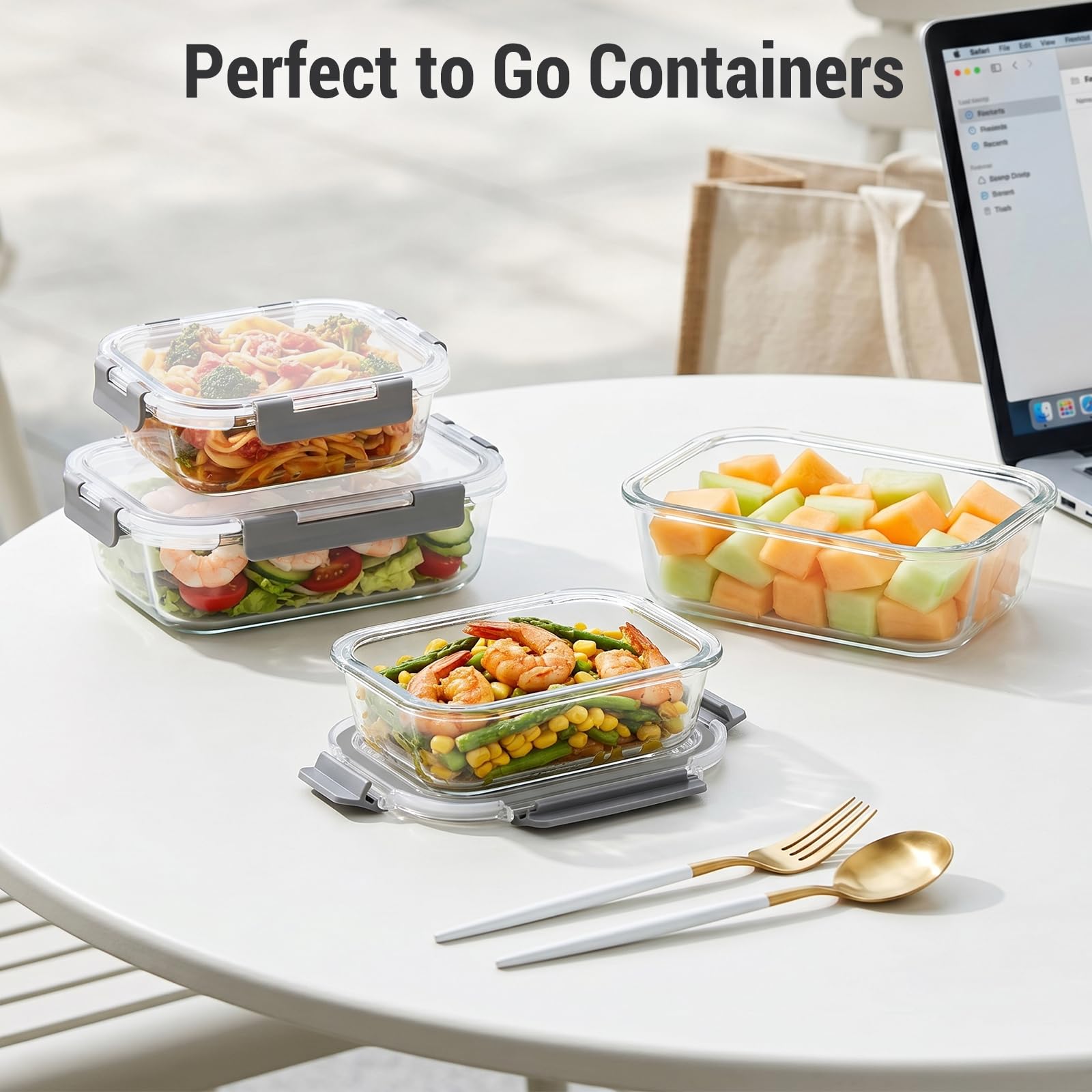 Dealusy 10 Sets (20-Piece) 36 oz & 12 oz Glass Food Storage Containers with lids, Airtight Leak-proof Glass Meal Prep Containers with Lids, Microwave Oven Freezer Dishwasher Safe, Gray