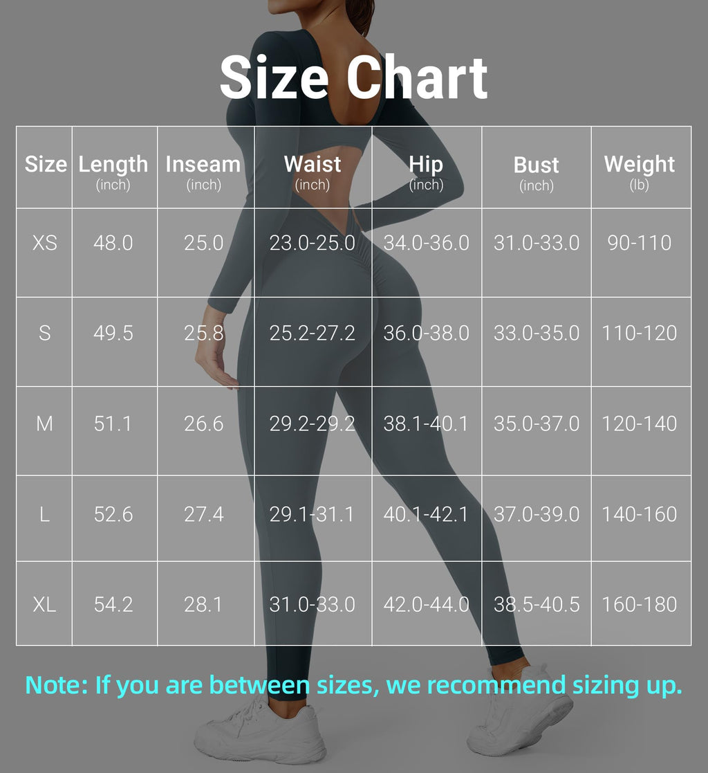 CoreFlex Long Sleeve Jumpsuits for Women V Back Bodysuit Workout Full Length Bodycon Scrunch Leggings One Piece Romper