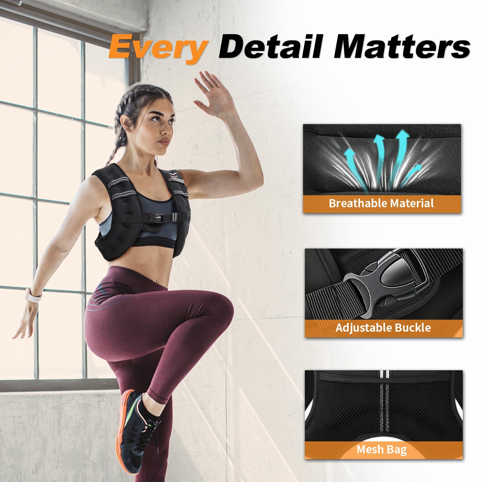 VBSD Weighted Vest Woman 6lb/8lb/12lb/16lb/20lb/25lb/30lb Weight Vest for Women Men Body Weight Vests for Walking Strength Training Running Workout Jogging Fitness