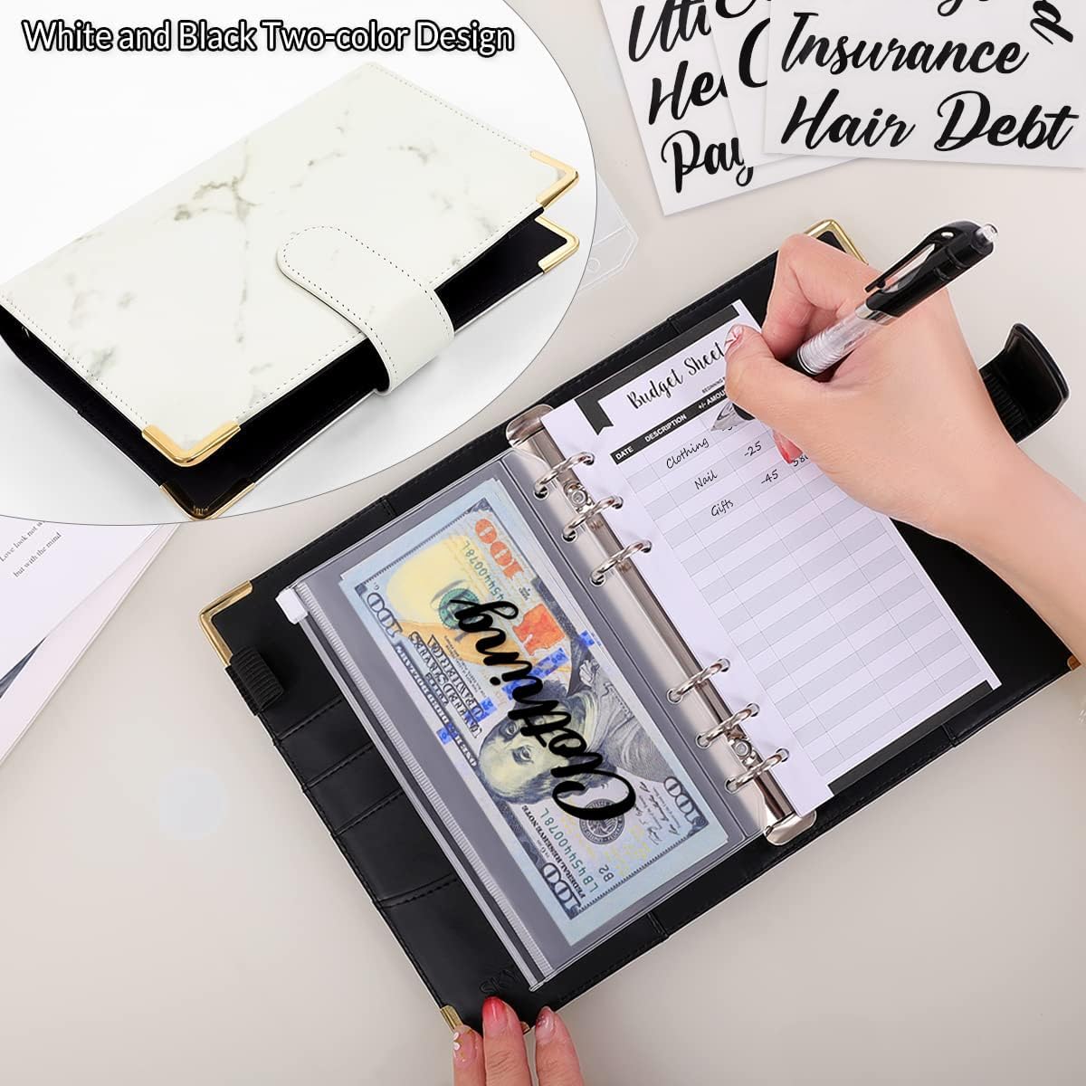 SKYDUE Budget Binder, Money Saving Binder with Zipper Envelopes, Cash Envelopes and Expense Budget Sheets for Budgeting