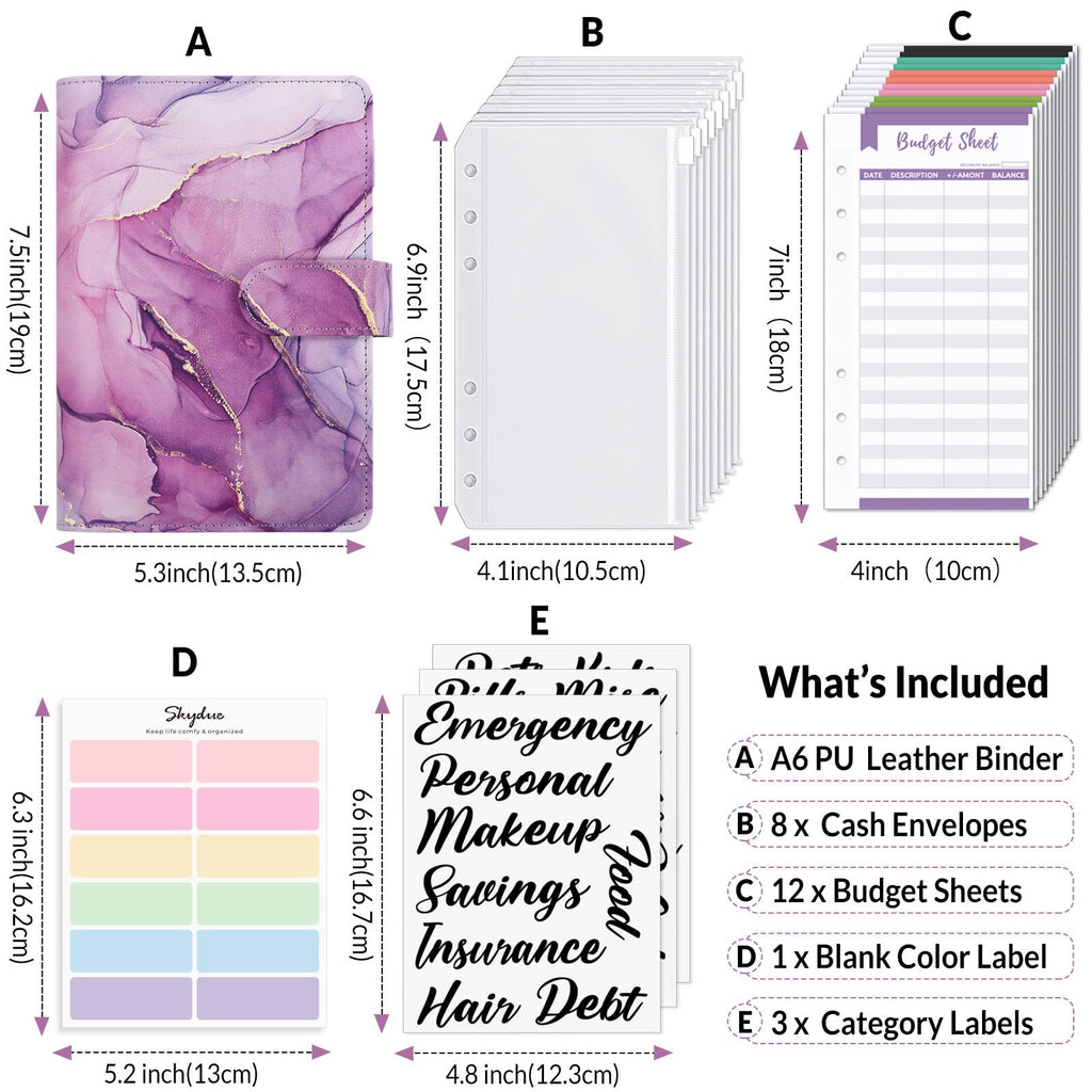 SKYDUE Budget Binder, Money Saving Binder with Zipper Envelopes, Cash Envelopes and Expense Budget Sheets for Budgeting