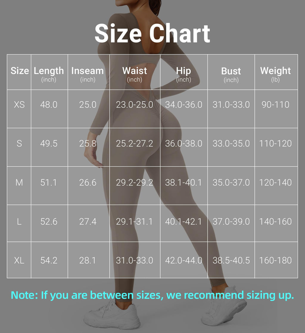 CoreFlex Long Sleeve Jumpsuits for Women V Back Bodysuit Workout Full Length Bodycon Scrunch Leggings One Piece Romper