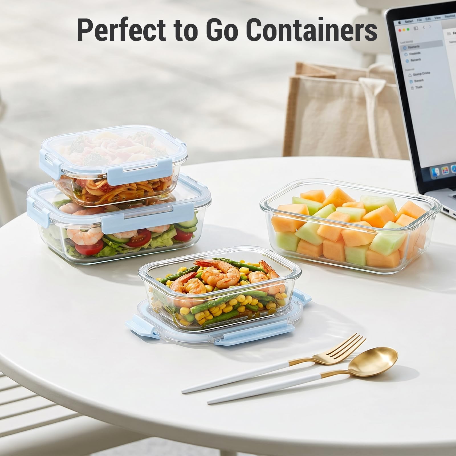 Dealusy 10 Sets (20-Piece) 36 oz & 12 oz Glass Food Storage Containers with lids, Airtight Leak-proof Glass Meal Prep Containers with Lids, Microwave Oven Freezer Dishwasher Safe, Gray