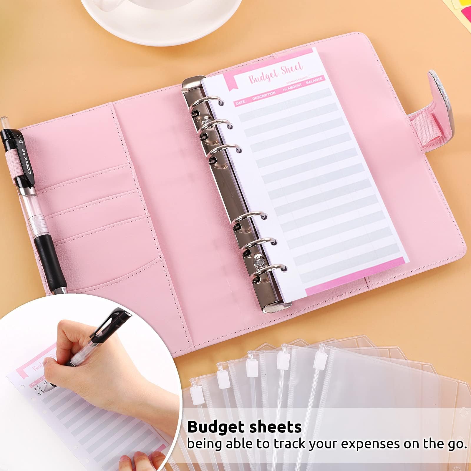 SKYDUE Budget Binder, Money Saving Binder with Zipper Envelopes, Cash Envelopes and Expense Budget Sheets for Budgeting