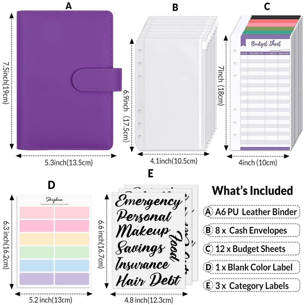 SKYDUE Budget Binder, Money Saving Binder with Zipper Envelopes, Cash Envelopes and Expense Budget Sheets for Budgeting