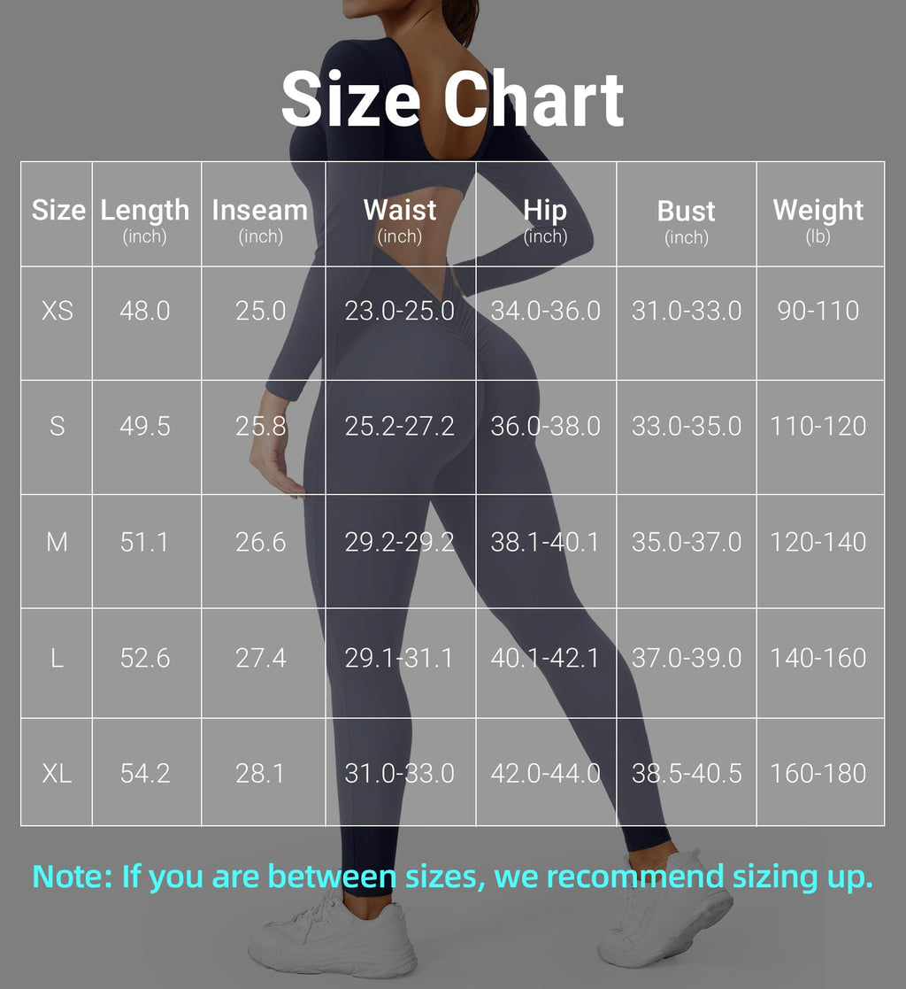CoreFlex Long Sleeve Jumpsuits for Women V Back Bodysuit Workout Full Length Bodycon Scrunch Leggings One Piece Romper
