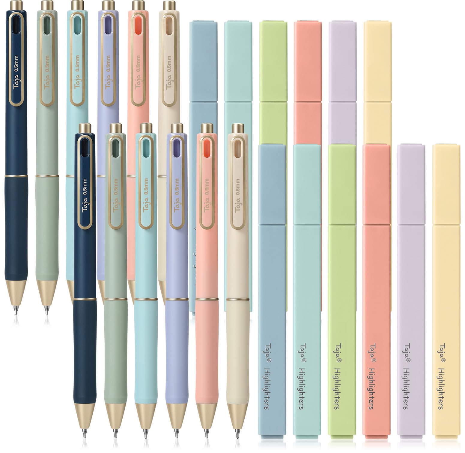 Taja 12 Pack Bible Highlighters and Pens Set No Bleed, 6 Aesthetic Pastel Highlighters and 6 Black Ink Pens for Bible Study, Journaling, School and Office Supplies
