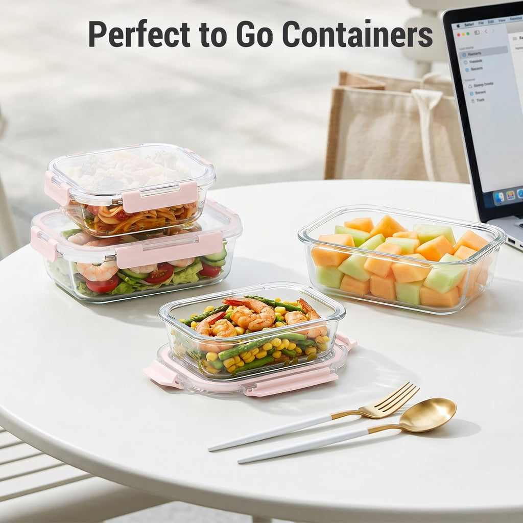 Dealusy 10 Sets (20-Piece) 36 oz & 12 oz Glass Food Storage Containers with lids, Airtight Leak-proof Glass Meal Prep Containers with Lids, Microwave Oven Freezer Dishwasher Safe, Gray