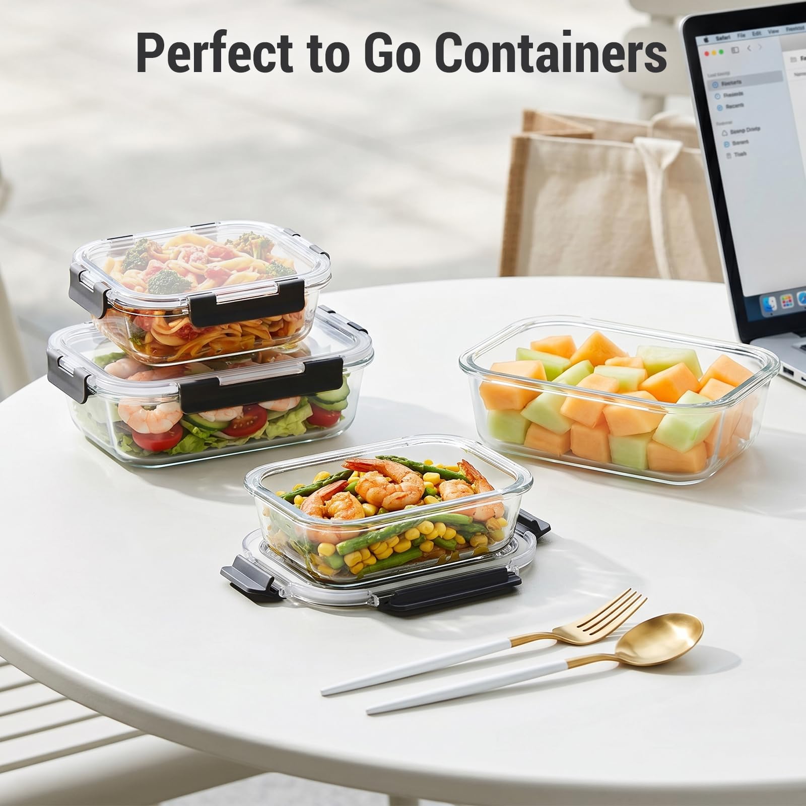 Dealusy 10 Sets (20-Piece) 36 oz & 12 oz Glass Food Storage Containers with lids, Airtight Leak-proof Glass Meal Prep Containers with Lids, Microwave Oven Freezer Dishwasher Safe, Gray