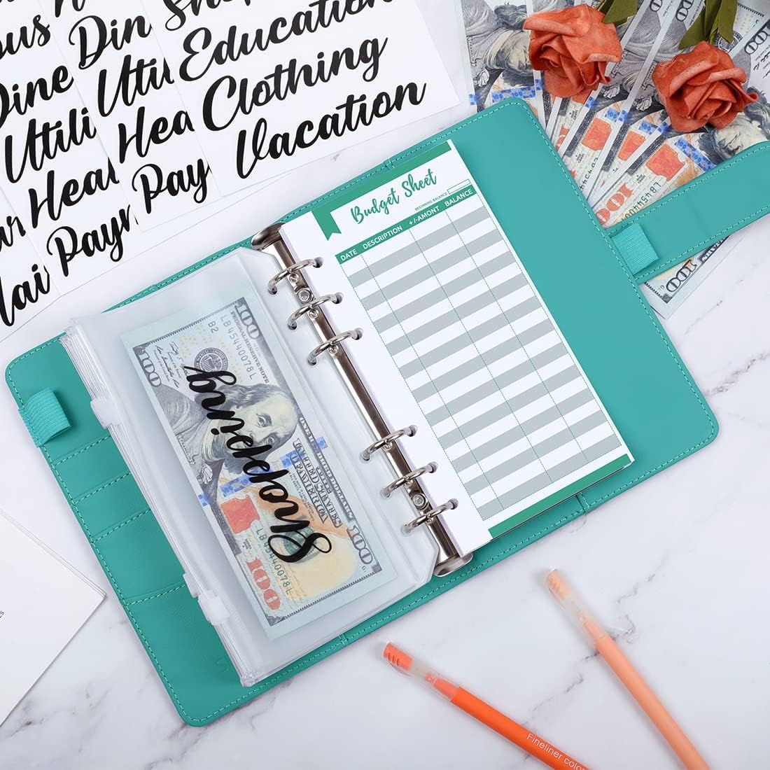SKYDUE Budget Binder, Money Saving Binder with Zipper Envelopes, Cash Envelopes and Expense Budget Sheets for Budgeting