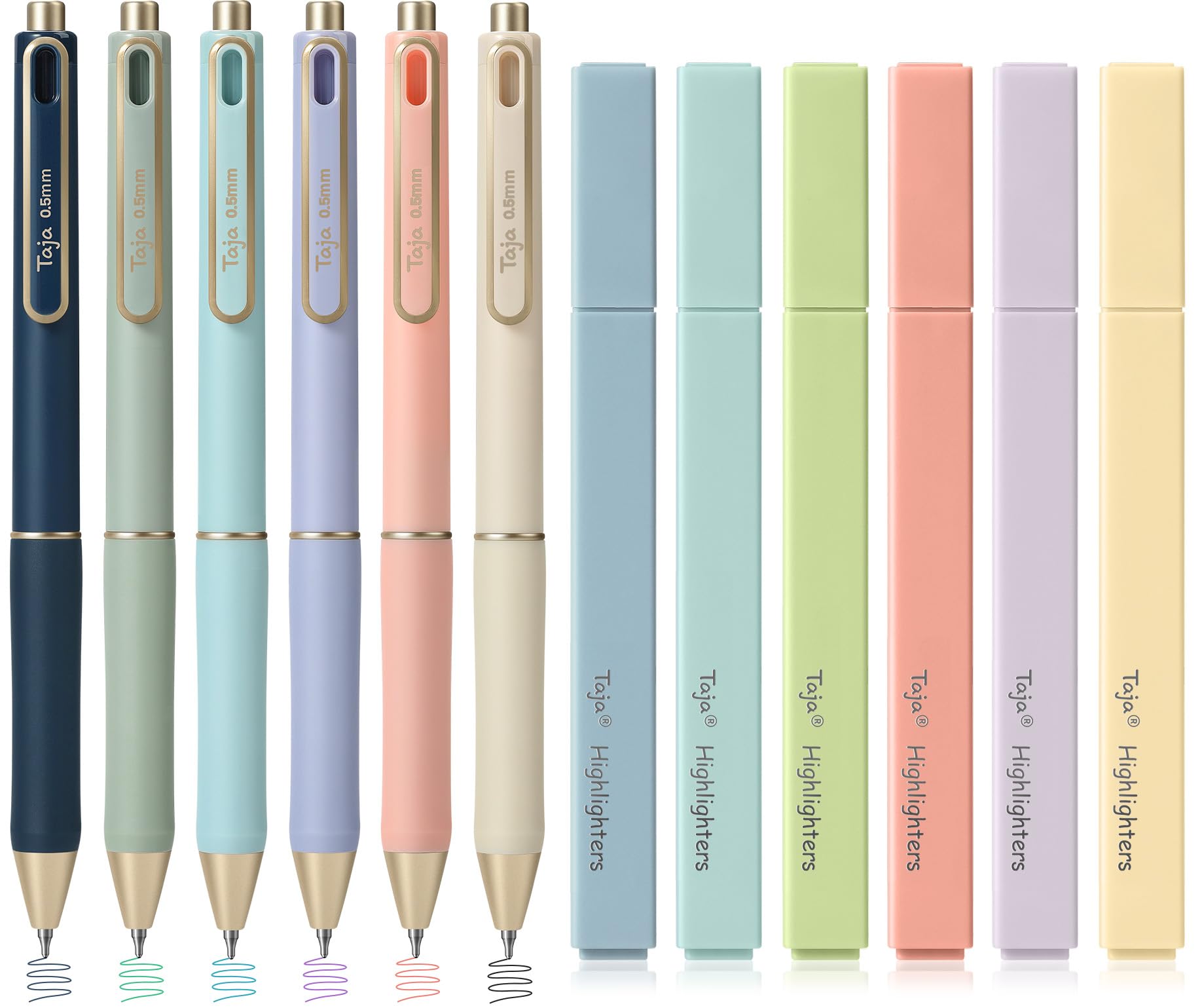 Taja 12 Pack Bible Highlighters and Pens Set No Bleed, 6 Aesthetic Pastel Highlighters and 6 Black Ink Pens for Bible Study, Journaling, School and Office Supplies