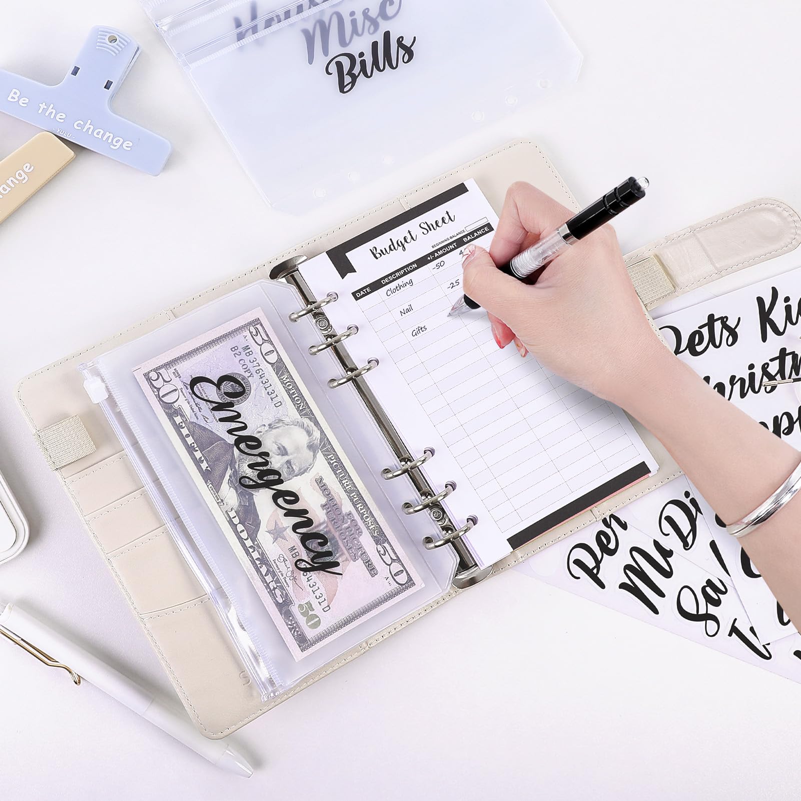 SKYDUE Budget Binder, Money Saving Binder with Zipper Envelopes, Cash Envelopes and Expense Budget Sheets for Budgeting