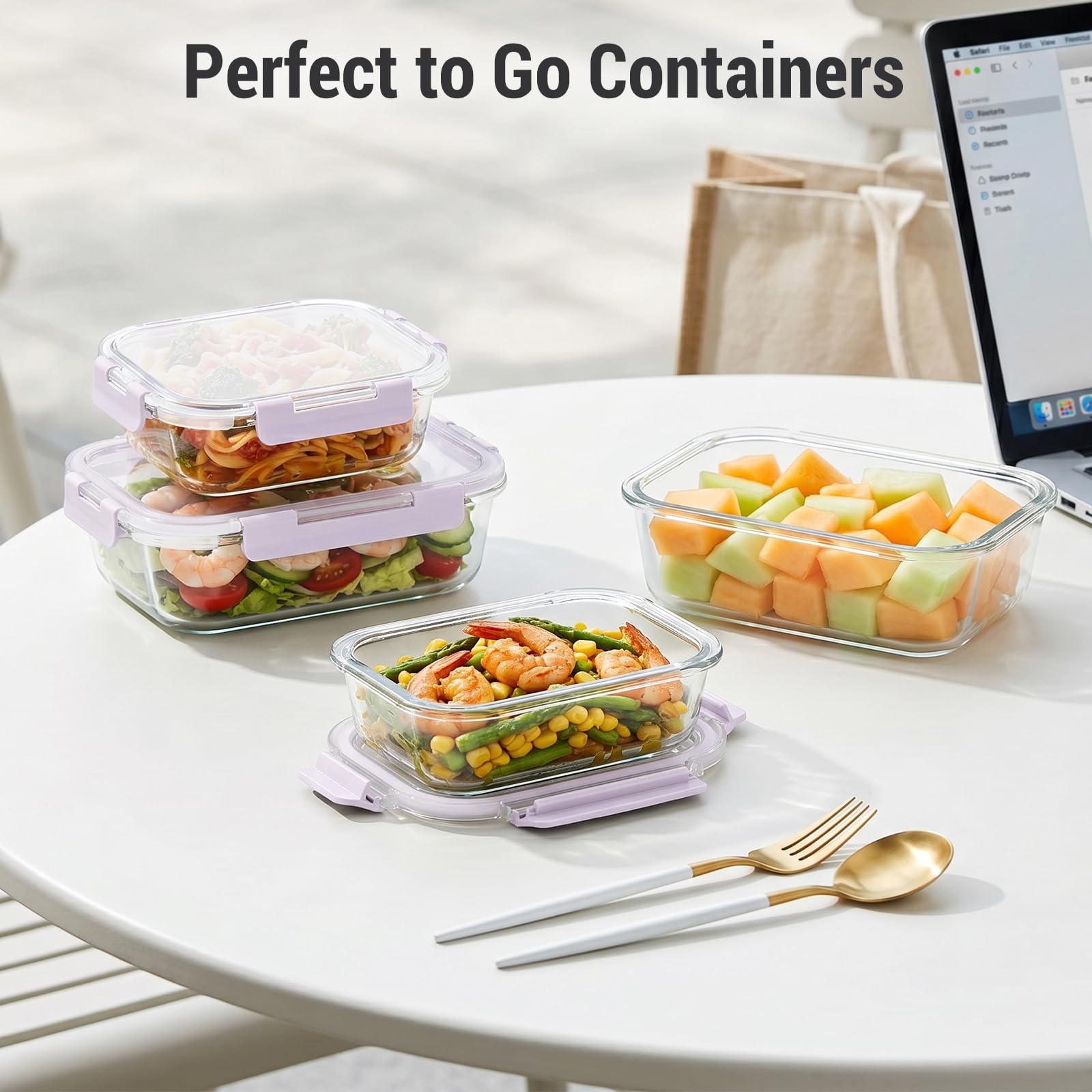 Dealusy 10 Sets (20-Piece) 36 oz & 12 oz Glass Food Storage Containers with lids, Airtight Leak-proof Glass Meal Prep Containers with Lids, Microwave Oven Freezer Dishwasher Safe, Gray
