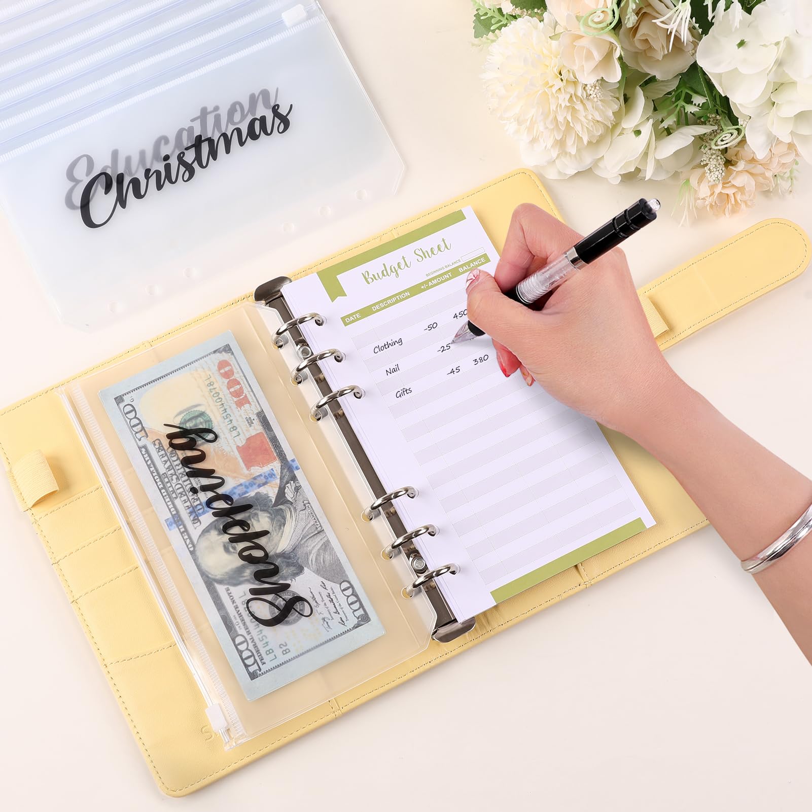 SKYDUE Budget Binder, Money Saving Binder with Zipper Envelopes, Cash Envelopes and Expense Budget Sheets for Budgeting