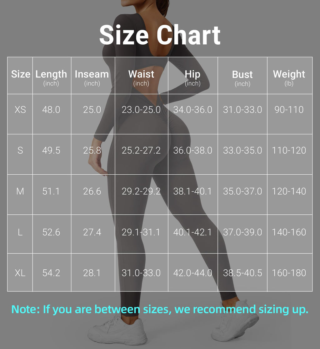 CoreFlex Long Sleeve Jumpsuits for Women V Back Bodysuit Workout Full Length Bodycon Scrunch Leggings One Piece Romper