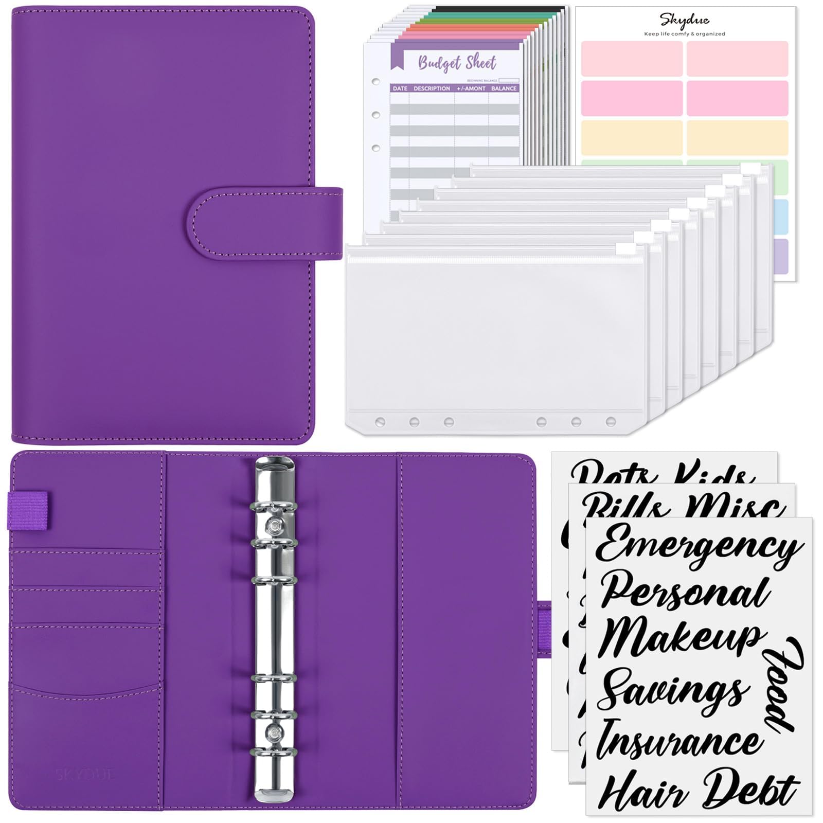 SKYDUE Budget Binder, Money Saving Binder with Zipper Envelopes, Cash Envelopes and Expense Budget Sheets for Budgeting