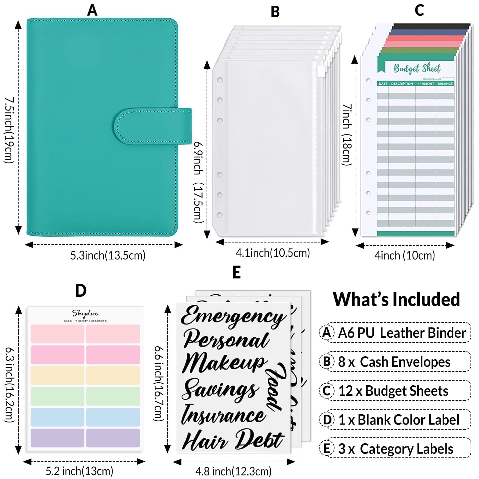 SKYDUE Budget Binder, Money Saving Binder with Zipper Envelopes, Cash Envelopes and Expense Budget Sheets for Budgeting