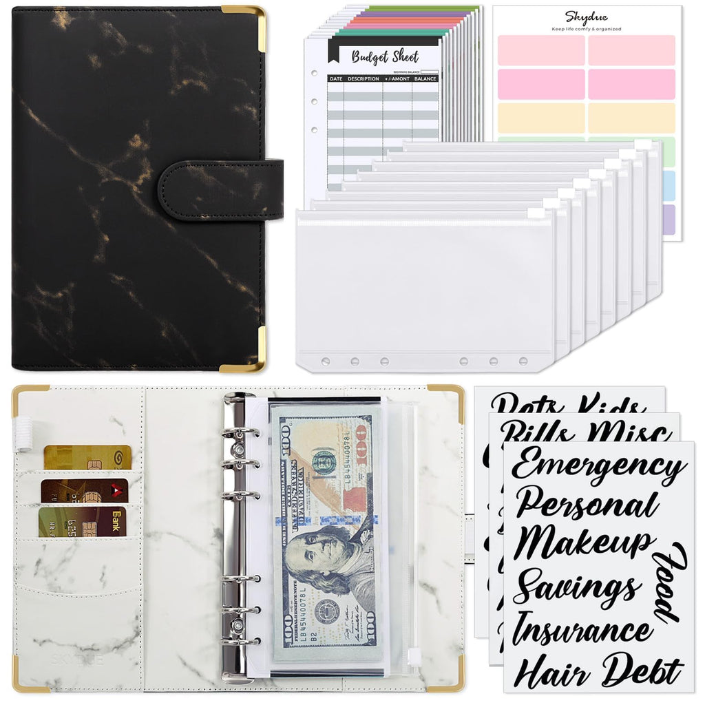 SKYDUE Budget Binder, Money Saving Binder with Zipper Envelopes, Cash Envelopes and Expense Budget Sheets for Budgeting
