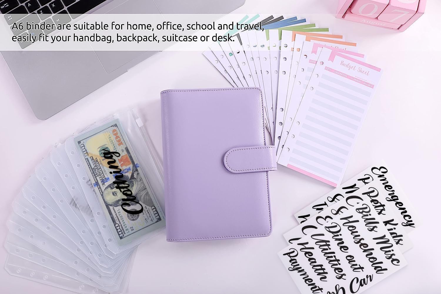 SKYDUE Budget Binder, Money Saving Binder with Zipper Envelopes, Cash Envelopes and Expense Budget Sheets for Budgeting