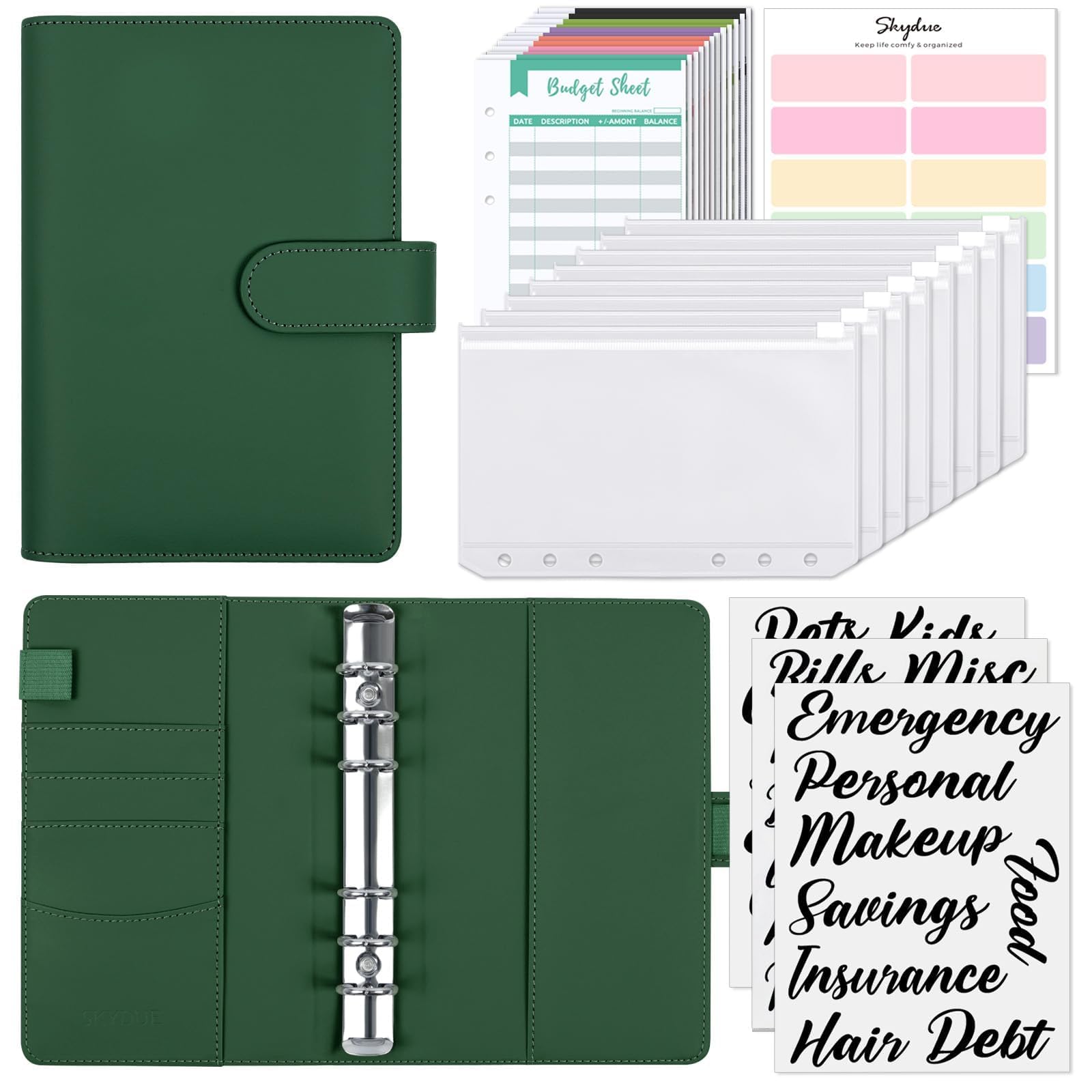 SKYDUE Budget Binder, Money Saving Binder with Zipper Envelopes, Cash Envelopes and Expense Budget Sheets for Budgeting
