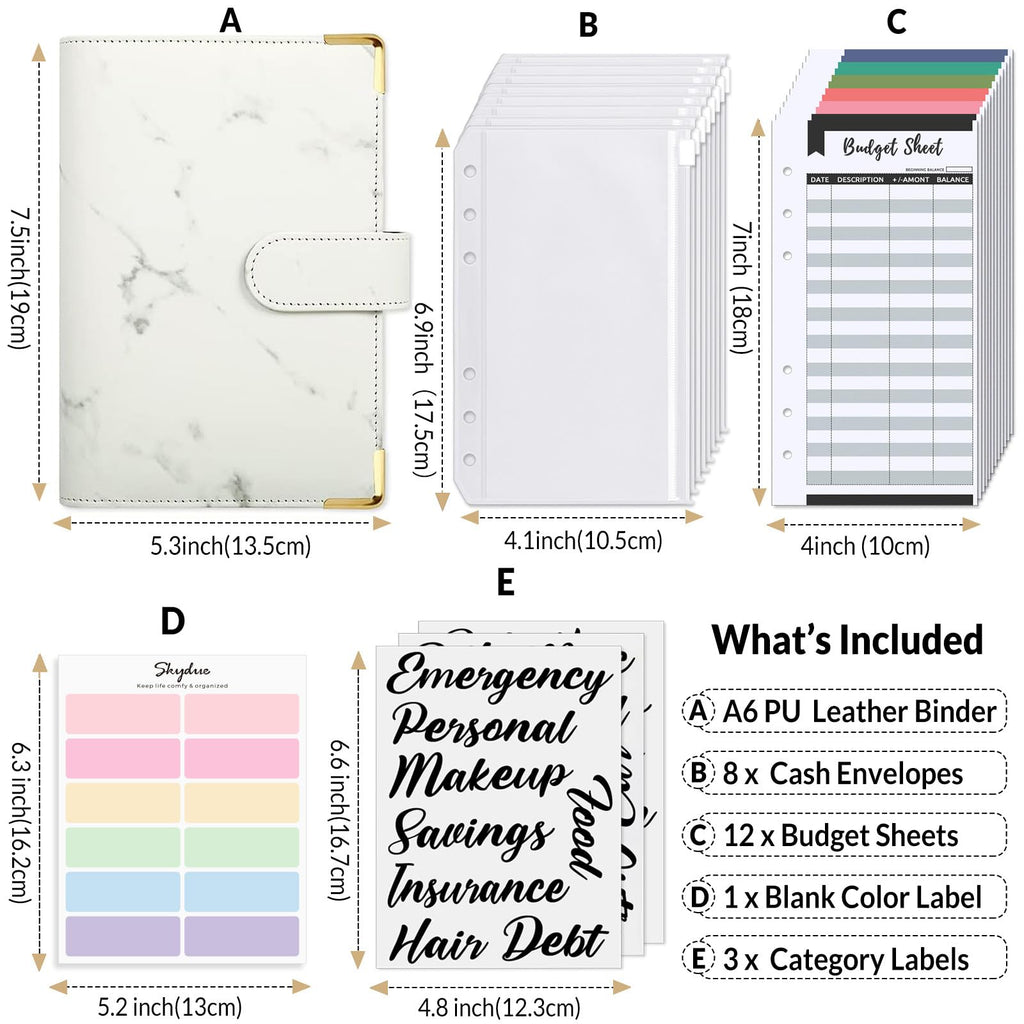 SKYDUE Budget Binder, Money Saving Binder with Zipper Envelopes, Cash Envelopes and Expense Budget Sheets for Budgeting