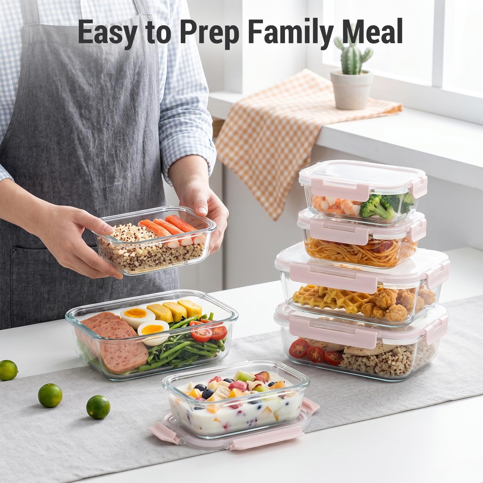 Dealusy 10 Sets (20-Piece) 36 oz & 12 oz Glass Food Storage Containers with lids, Airtight Leak-proof Glass Meal Prep Containers with Lids, Microwave Oven Freezer Dishwasher Safe, Gray