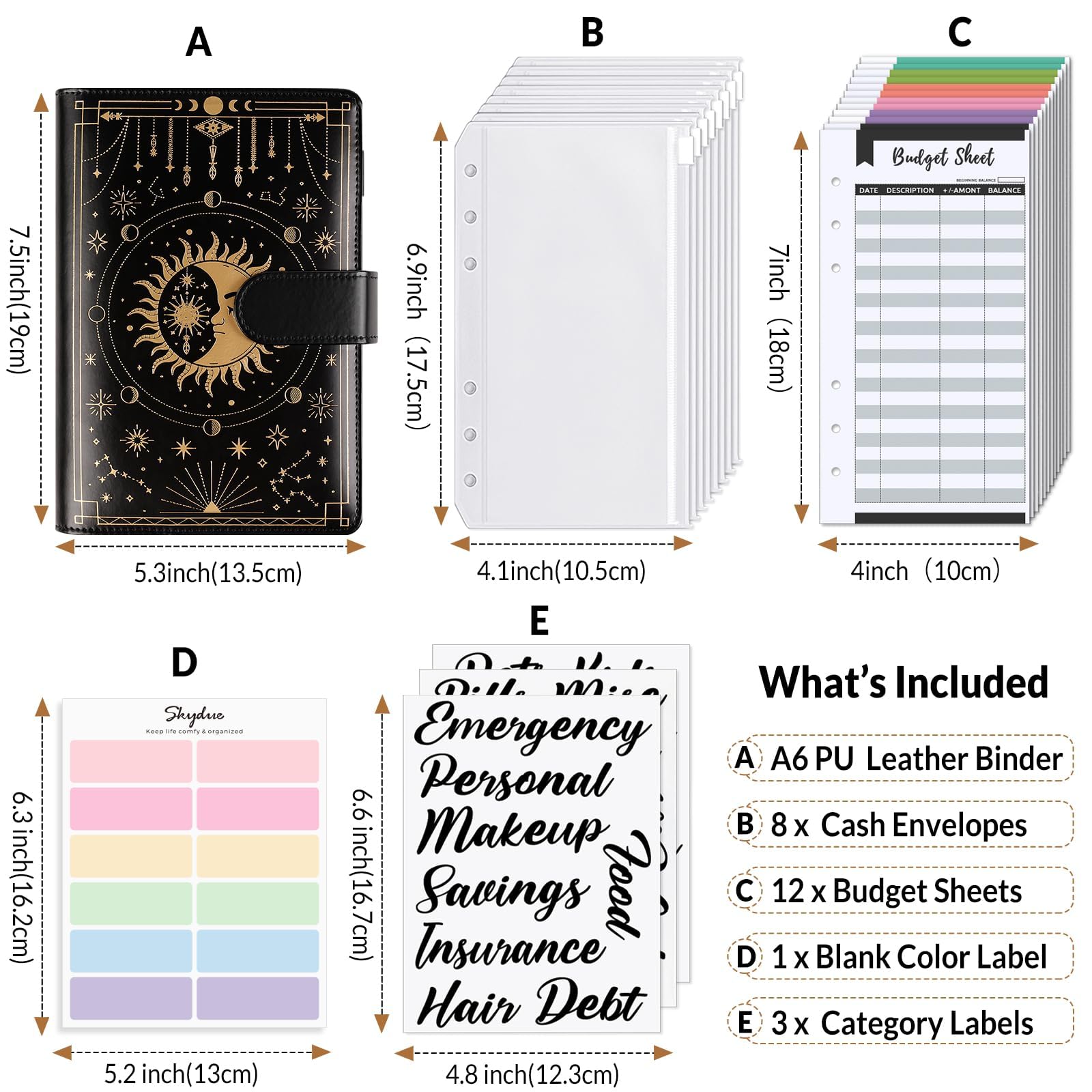 SKYDUE Budget Binder, Money Saving Binder with Zipper Envelopes, Cash Envelopes and Expense Budget Sheets for Budgeting