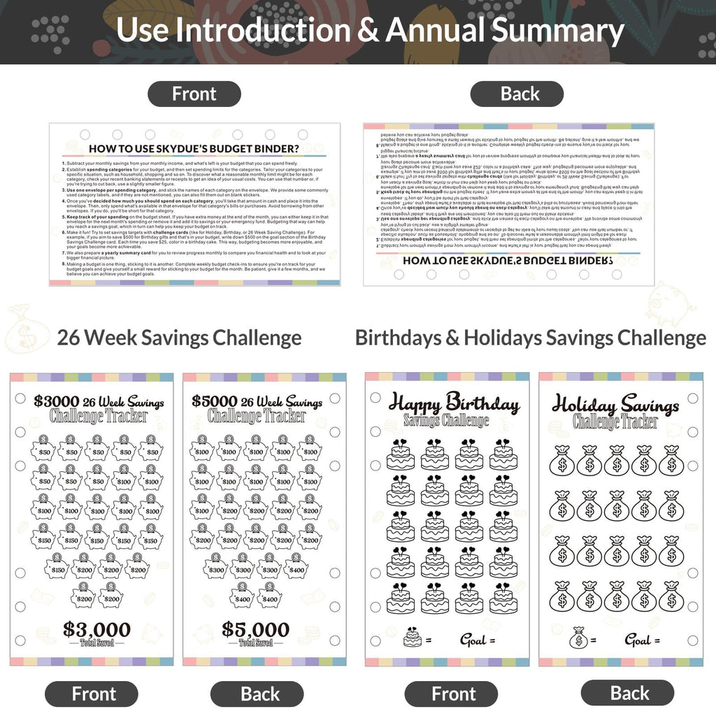 SKYDUE Budget Binder, Money Saving Binder with Zipper Envelopes, Cash Envelopes and Expense Budget Sheets for Budgeting