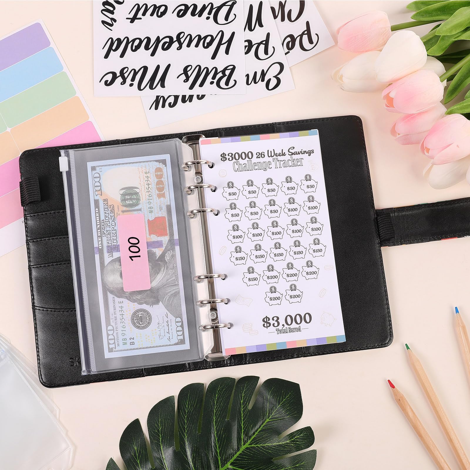 SKYDUE Budget Binder, Money Saving Binder with Zipper Envelopes, Cash Envelopes and Expense Budget Sheets for Budgeting